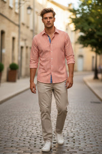 GMF 965 MEN'S COTTON SPORT SHIRT - ORANGE EVEN STRIPE