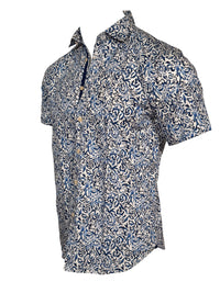 GMF 965 MEN'S COTTON SHORT-SLEEVE SPORT SHIRT - BLUE ABSTRACT FLORAL