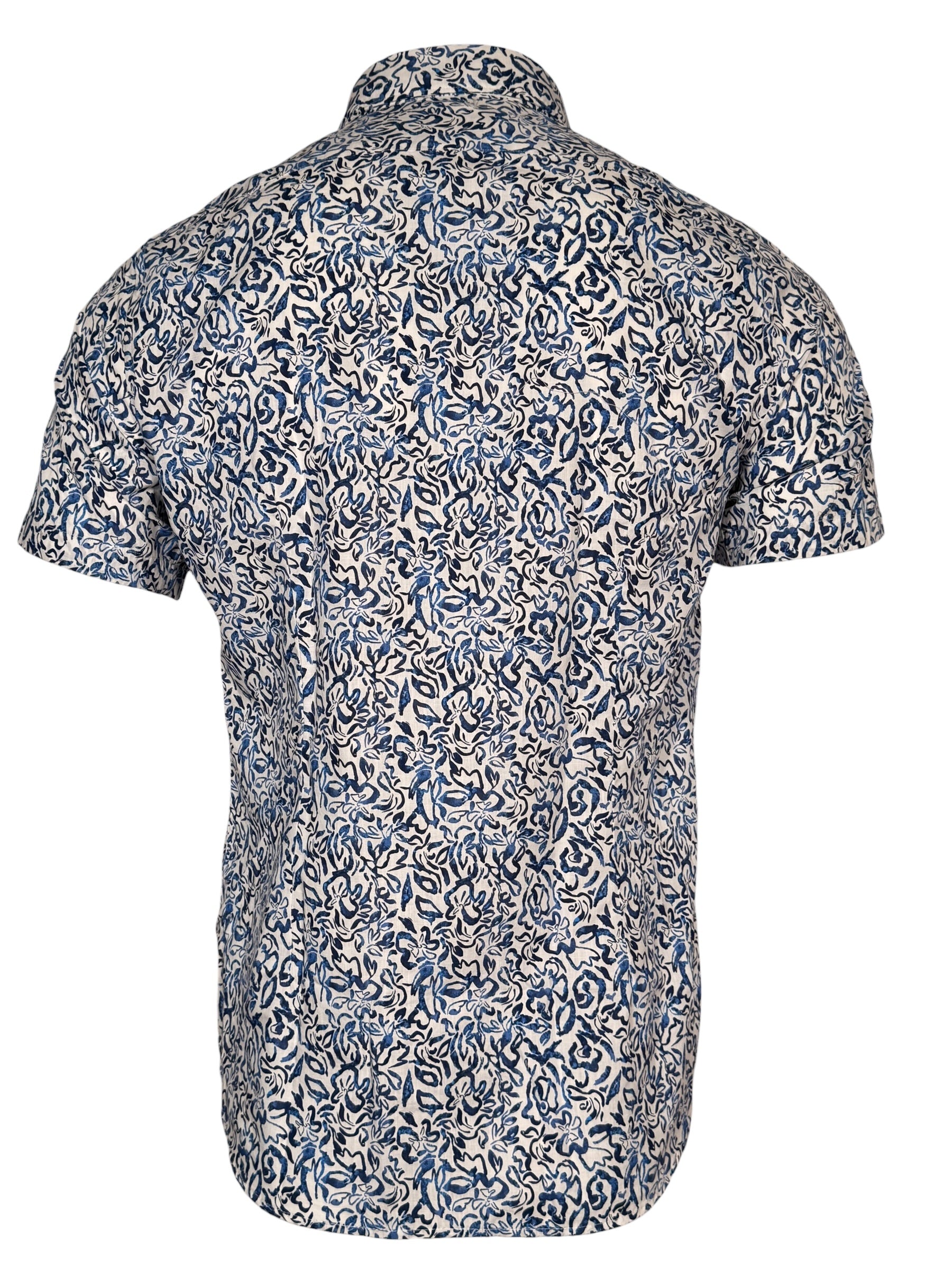 GMF 965 MEN'S COTTON SHORT-SLEEVE SPORT SHIRT - BLUE ABSTRACT FLORAL