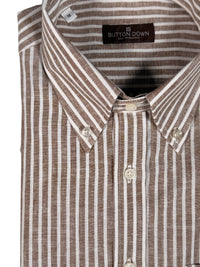 BUTTON DOWN SPORT SHIRT - LINEN BLEND BROWN STRIPE