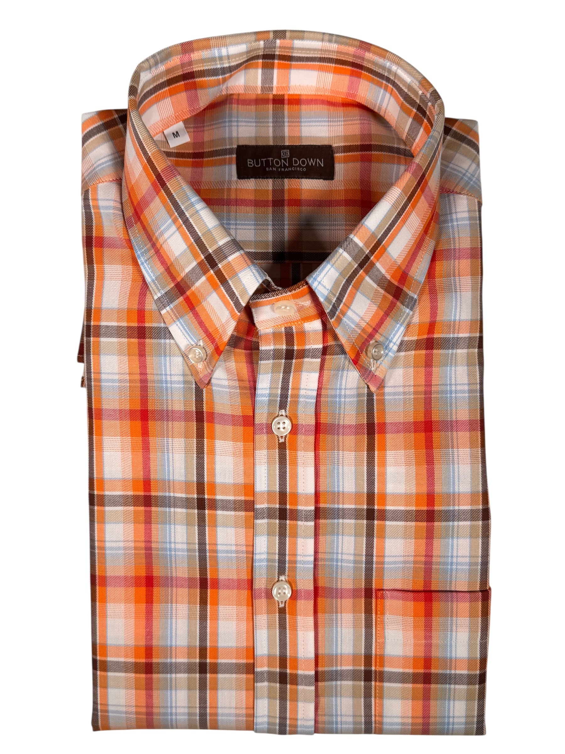 BUTTON DOWN SPORT SHIRT - ORANGE MIX PLAID