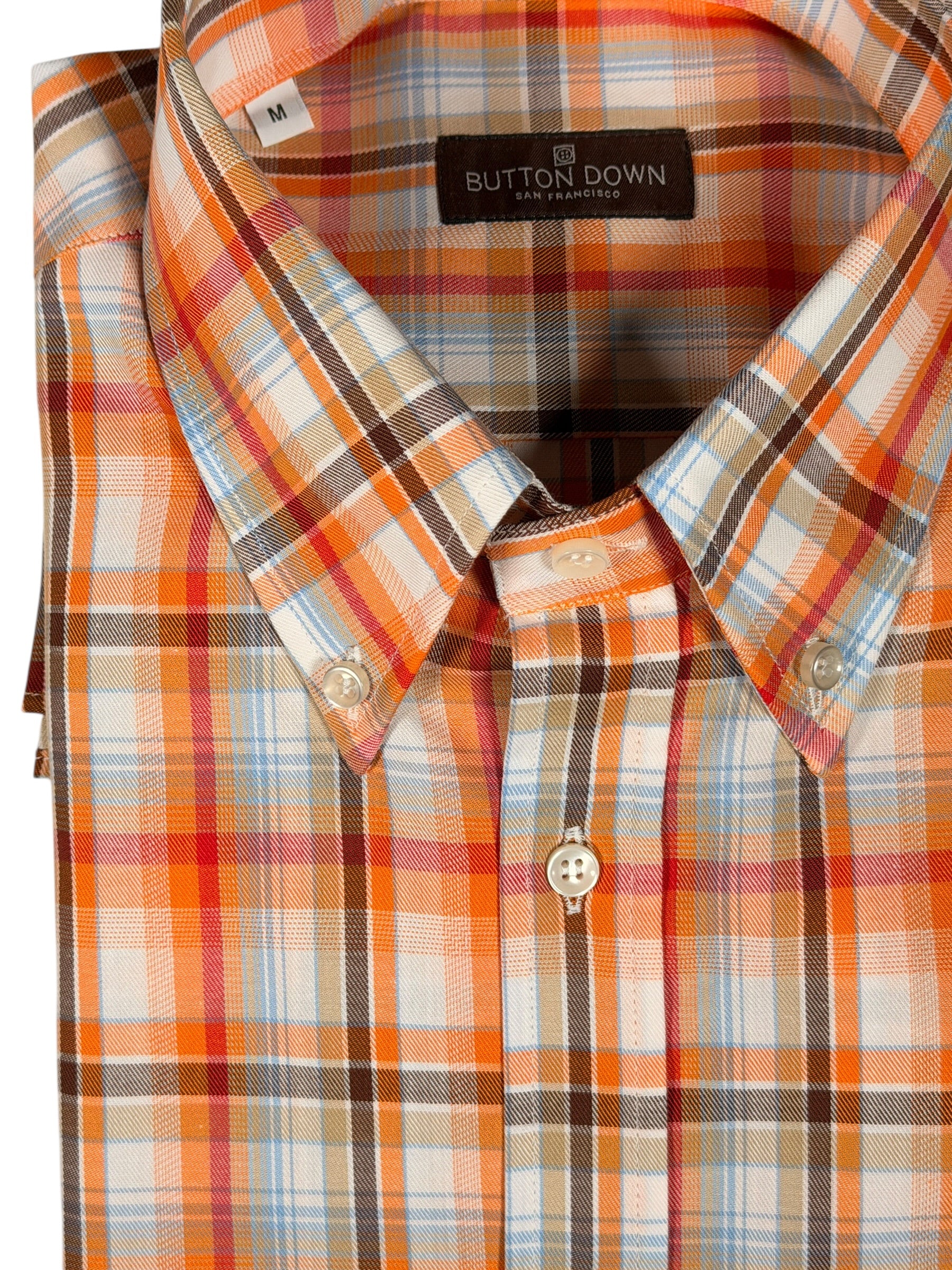 BUTTON DOWN SPORT SHIRT - ORANGE MIX PLAID