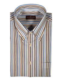 BUTTON DOWN SPORT SHIRT - BROWN QUADCOLOR STRIPE