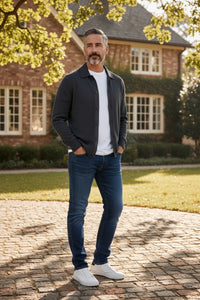 BUTTON DOWN COTTON/CASHMERE CARDIGAN - NAVY
