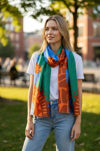 CALABRESE 1924 COTTON/LINEN SCARF - ORANGE GIRAFFE
