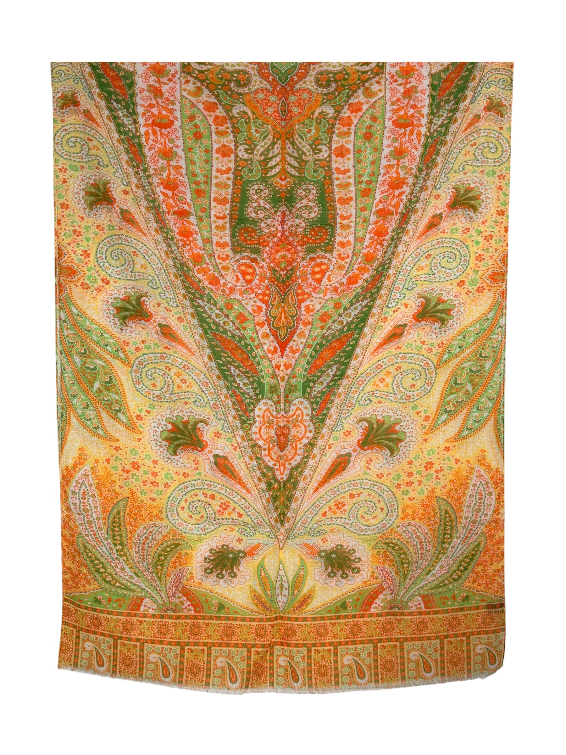 CALABRESE 1924 COTTON/LINEN SCARF - YELLOW AND GREEN STITCH PAISLEY