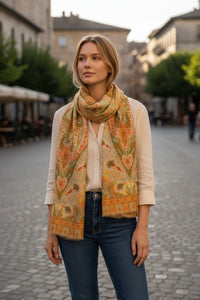 CALABRESE 1924 COTTON/LINEN SCARF - YELLOW AND GREEN STITCH PAISLEY