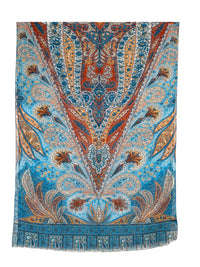 CALABRESE 1924 COTTON/LINEN SCARF - BLUE AND GOLD STITCH PAISLEY