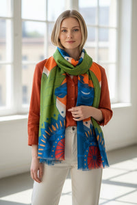 CALABRESE 1924 COTTON/LINEN SCARF - BLUE GIRAFFE