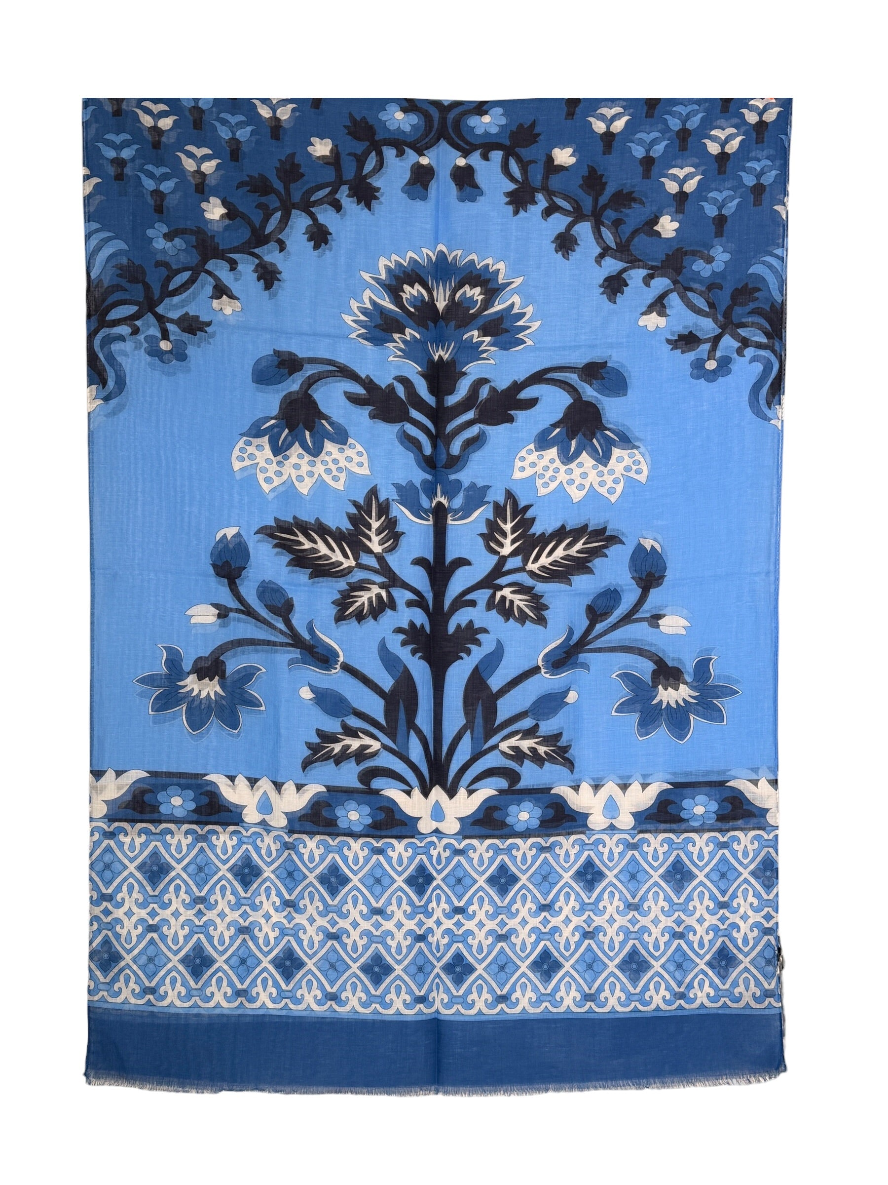 CALABRESE 1924 COTTON/LINEN SCARF - BLUE FLOWERS