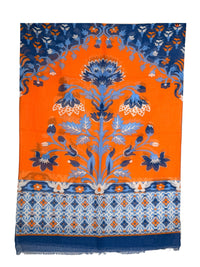 CALABRESE 1924 COTTON/LINEN SCARF - ORANGE FLOWERS