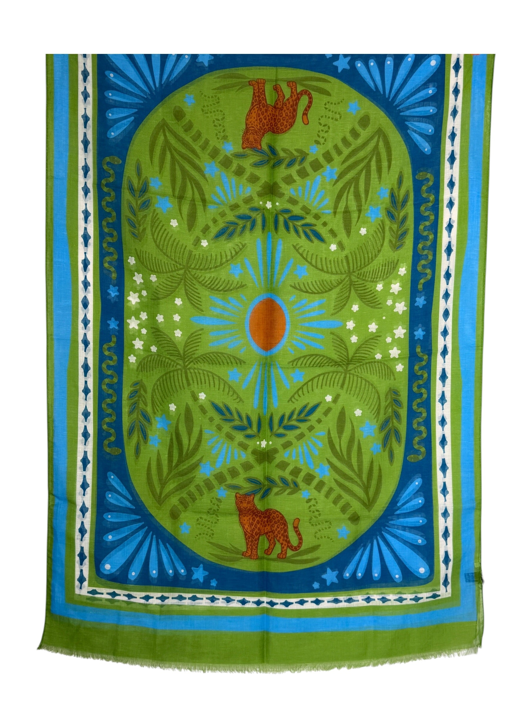 CALABRESE 1924 COTTON/LINEN SCARF - GREEN PALMS