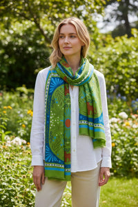 CALABRESE 1924 COTTON/LINEN SCARF - GREEN PALMS