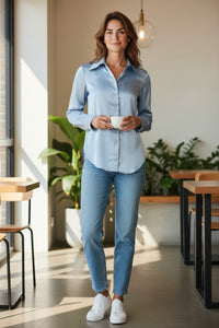 SAND COPENHAGEN STRETCH SILK TOP - SKY BLUE