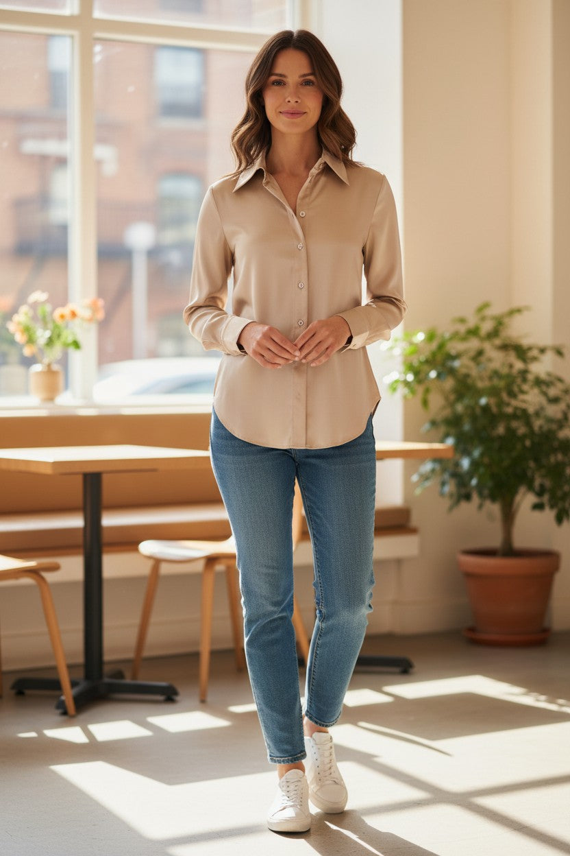SAND COPENHAGEN STRETCH SILK TOP - CHAMPAGNE