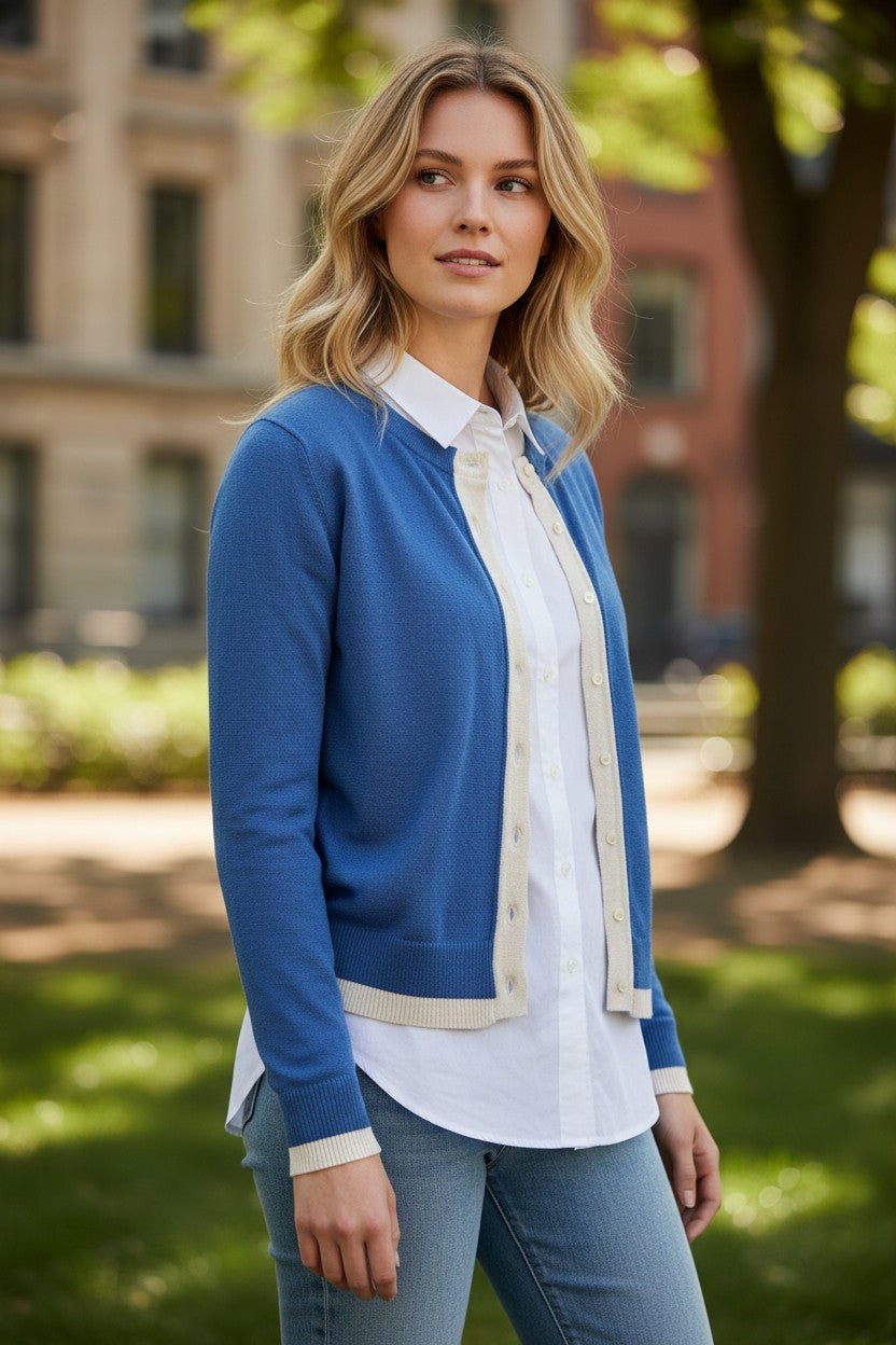 ROSSO 35 CARDIGAN - BLUE WITH WHITE TRIM