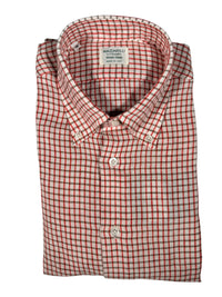 MAZZARELLI LINEN SPORT SHIRT - RED & BROWN CHECK