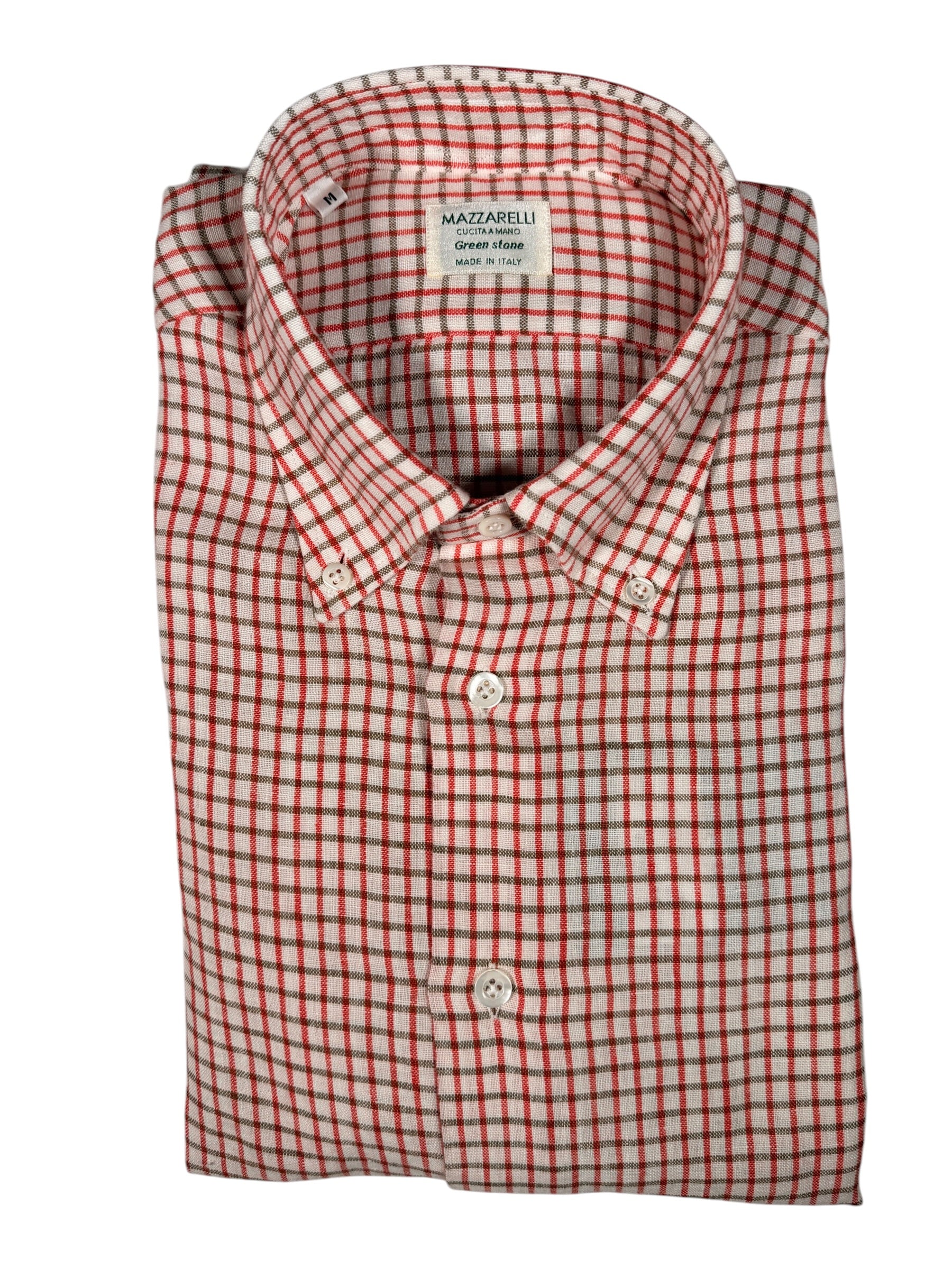 MAZZARELLI LINEN SPORT SHIRT - RED & BROWN CHECK