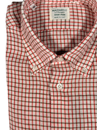 MAZZARELLI LINEN SPORT SHIRT - RED & BROWN CHECK