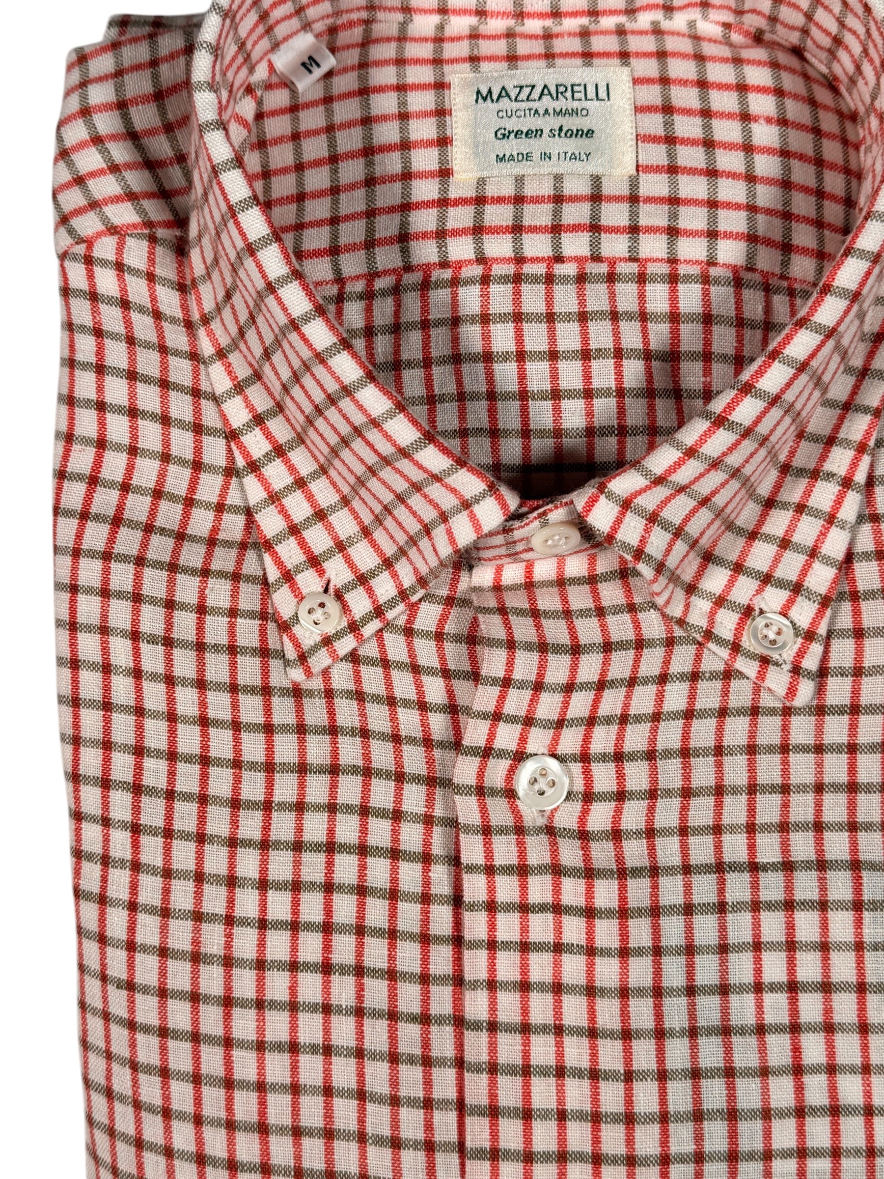 MAZZARELLI LINEN SPORT SHIRT - RED & BROWN CHECK