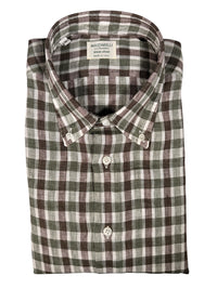MAZZARELLI LINEN SPORT SHIRT - BURGUNDY & GREEN CHECK