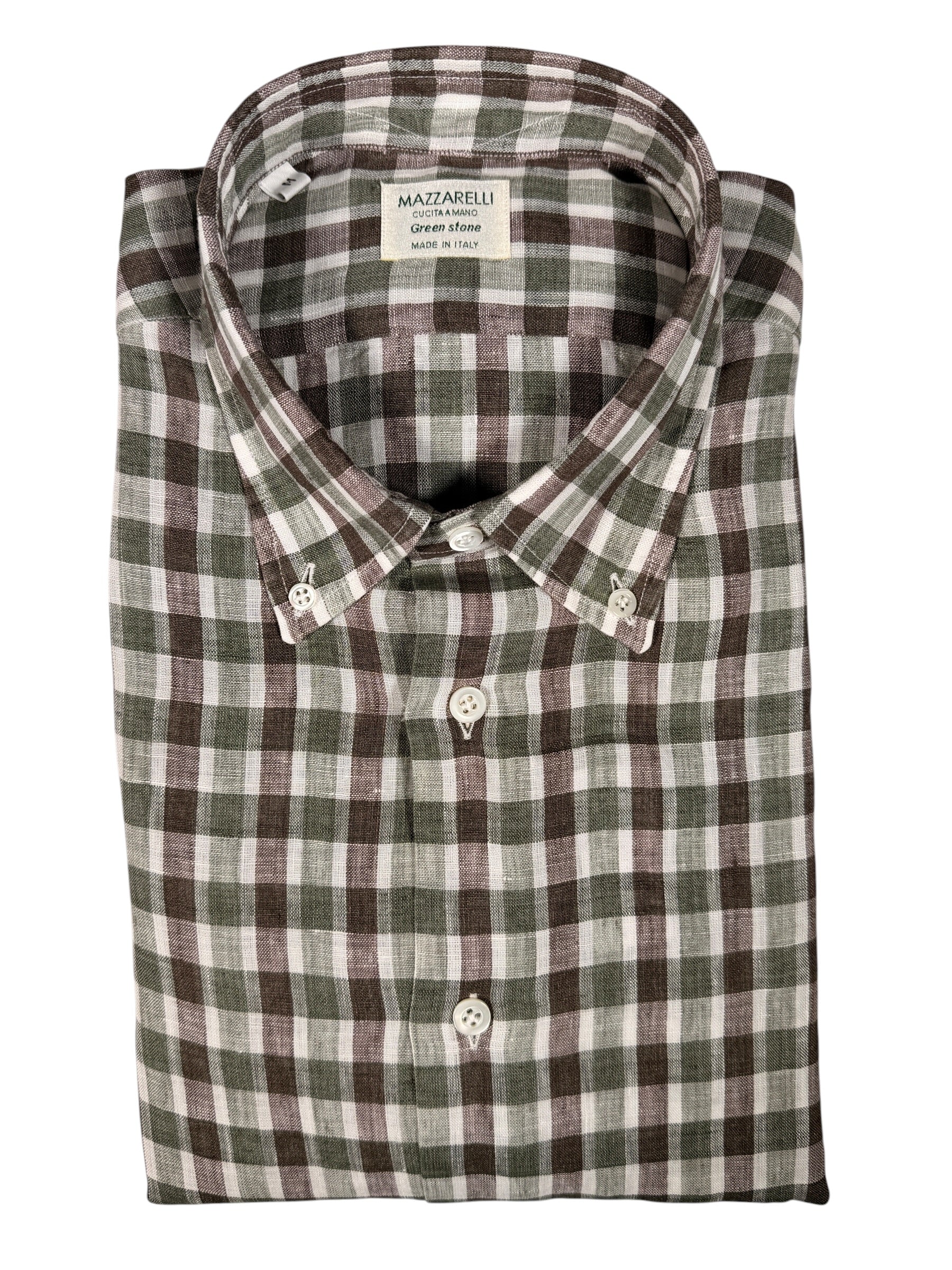 MAZZARELLI LINEN SPORT SHIRT - BURGUNDY & GREEN CHECK