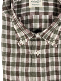 MAZZARELLI LINEN SPORT SHIRT - BURGUNDY & GREEN CHECK