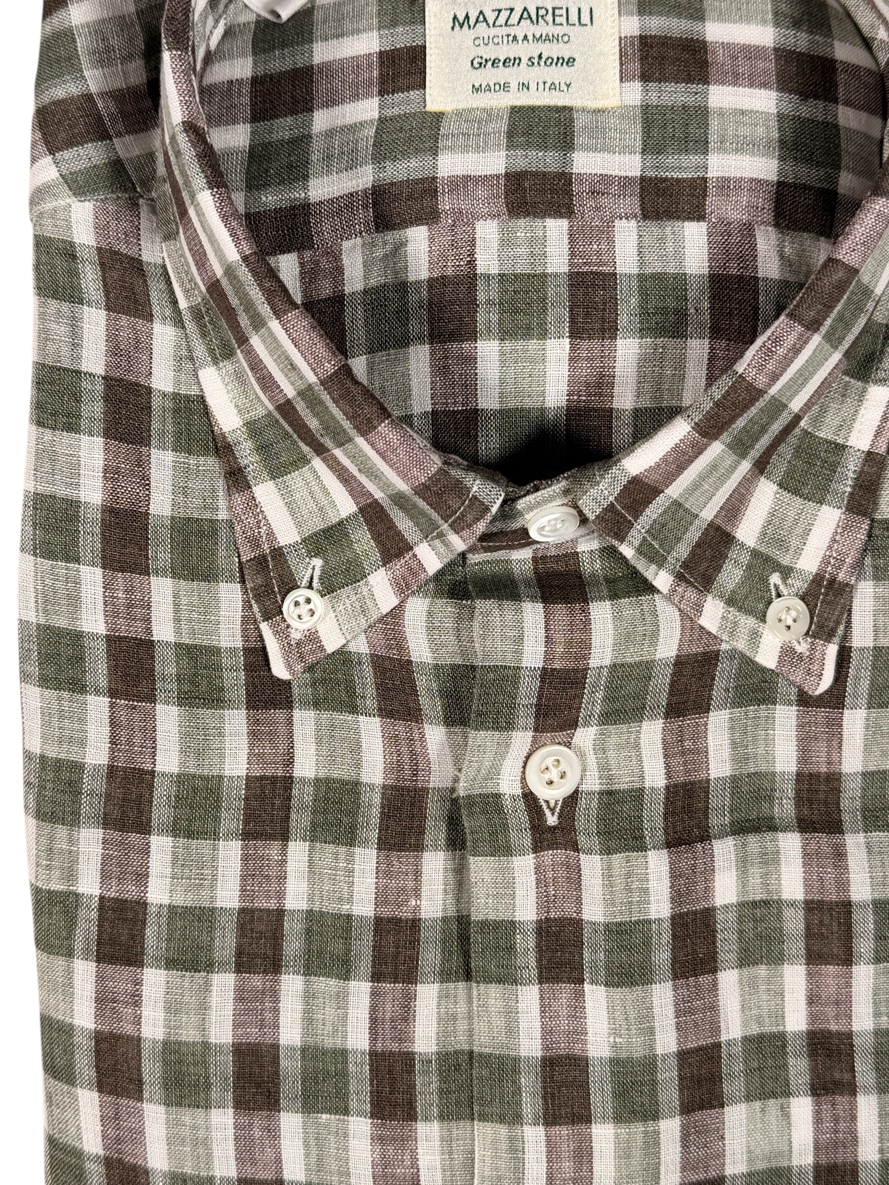 MAZZARELLI LINEN SPORT SHIRT - BURGUNDY & GREEN CHECK