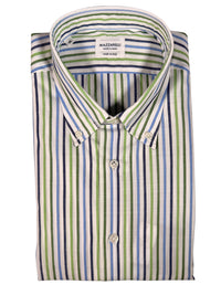 MAZZARELLI SPORT SHIRT - GREEN/BLUE PIN STRIPE