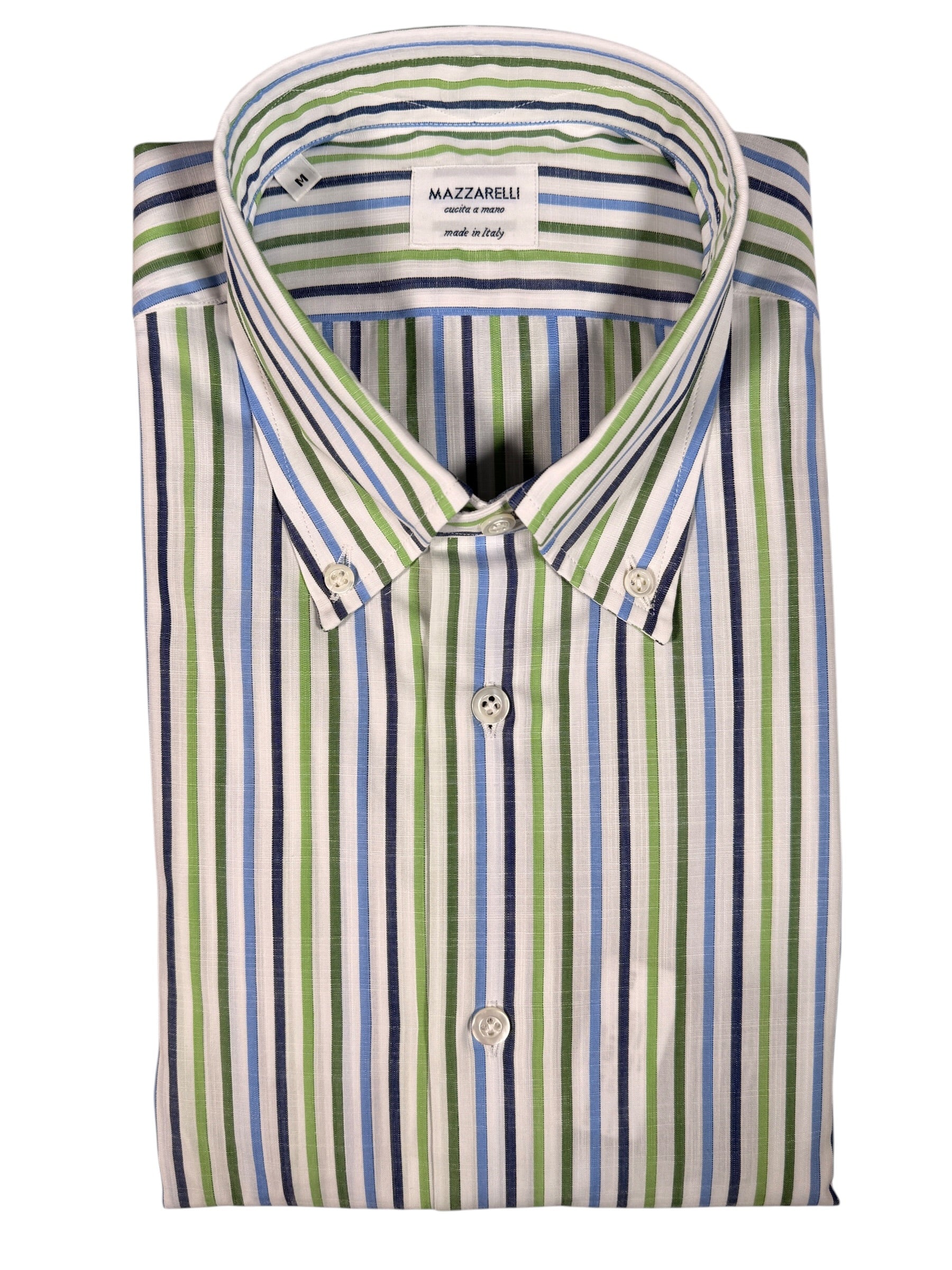 MAZZARELLI SPORT SHIRT - GREEN/BLUE PIN STRIPE