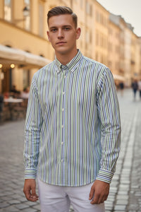 MAZZARELLI SPORT SHIRT - GREEN/BLUE PIN STRIPE