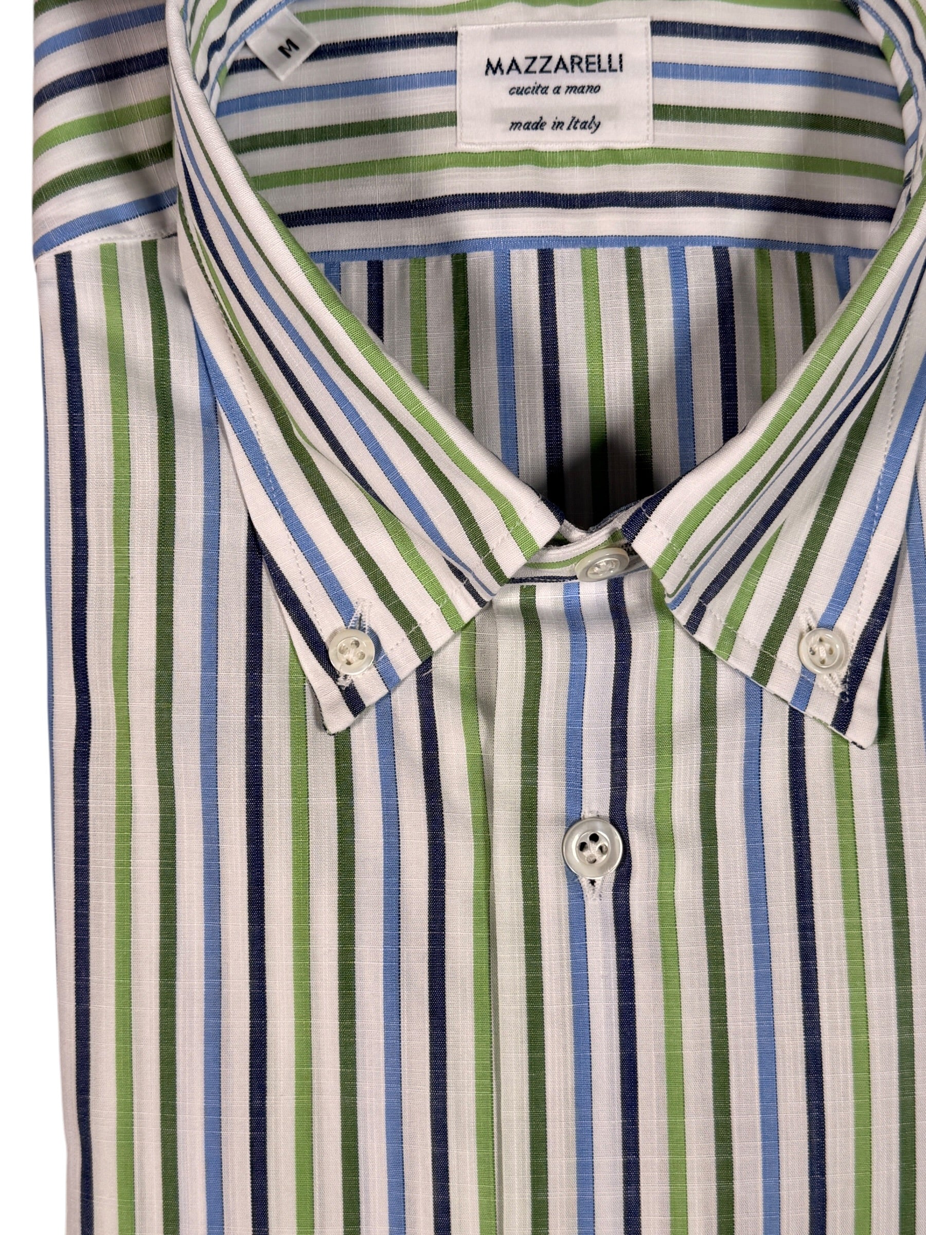 MAZZARELLI SPORT SHIRT - GREEN/BLUE PIN STRIPE