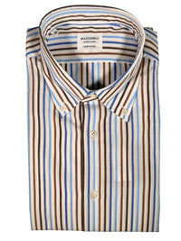 MAZZARELLI SPORT SHIRT - BROWN/BLUE PIN STRIPE