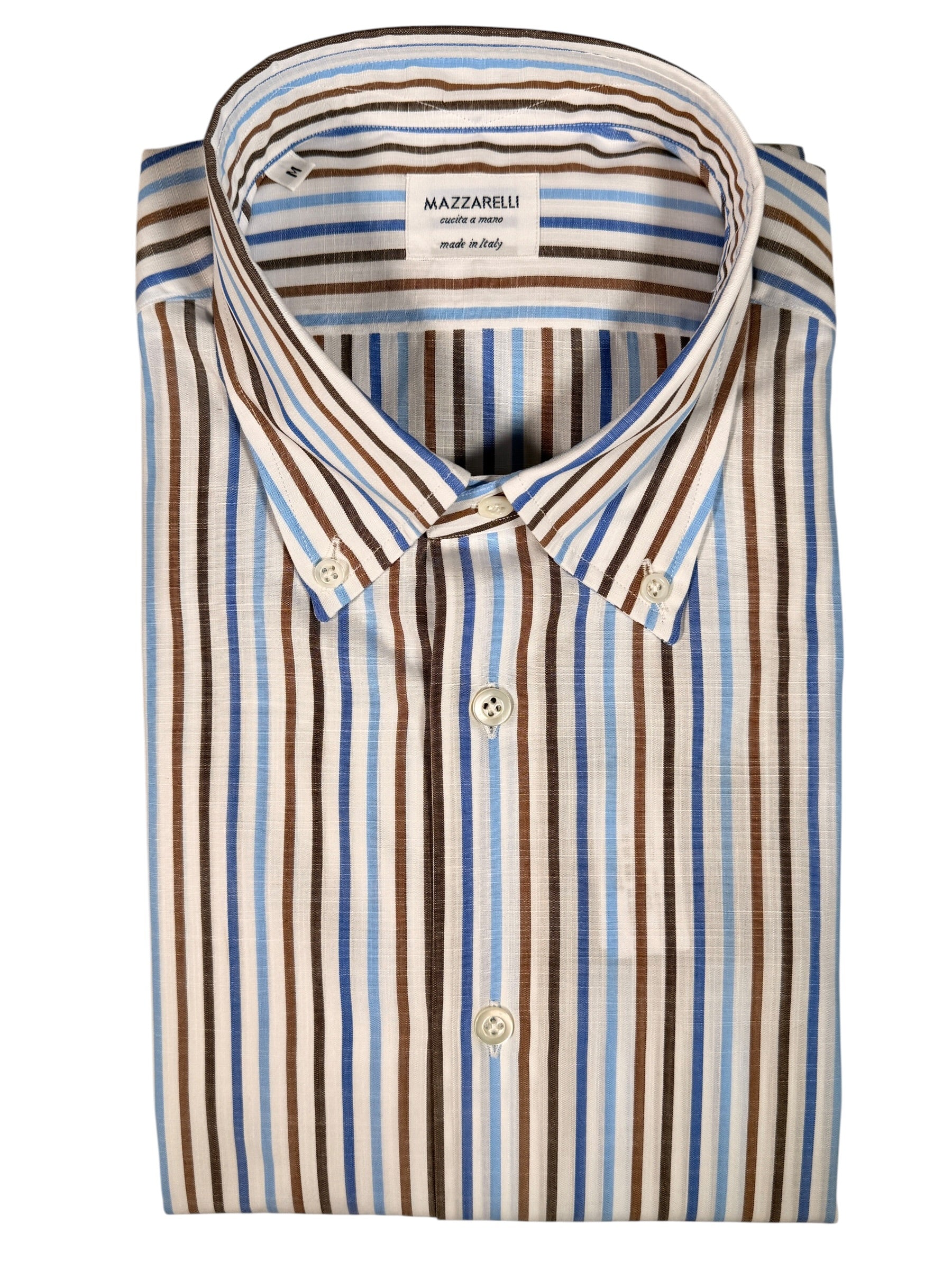 MAZZARELLI SPORT SHIRT - BROWN/BLUE PIN STRIPE