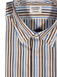 MAZZARELLI SPORT SHIRT - BROWN/BLUE PIN STRIPE