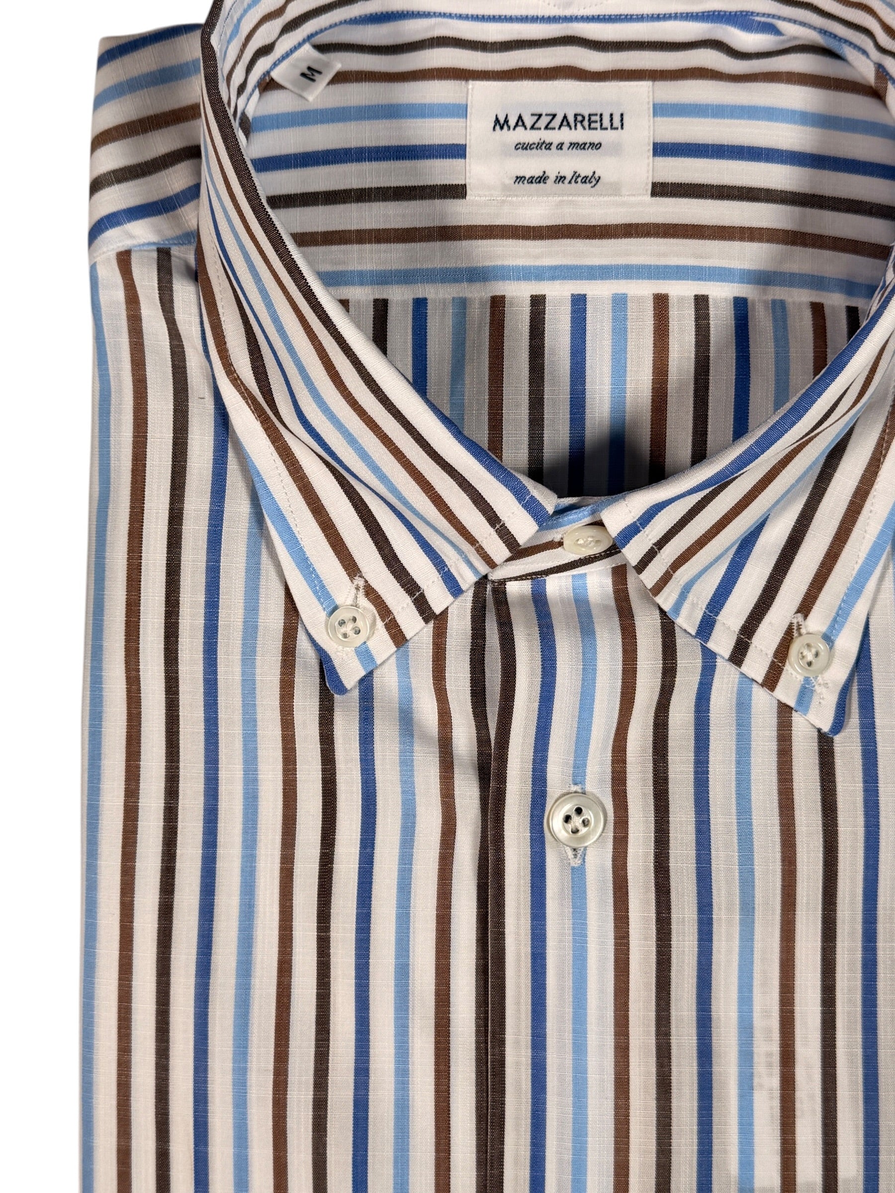 MAZZARELLI SPORT SHIRT - BROWN/BLUE PIN STRIPE