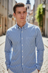 MAZZARELLI SPORT SHIRT - ROYAL & MID BLUE CHECK
