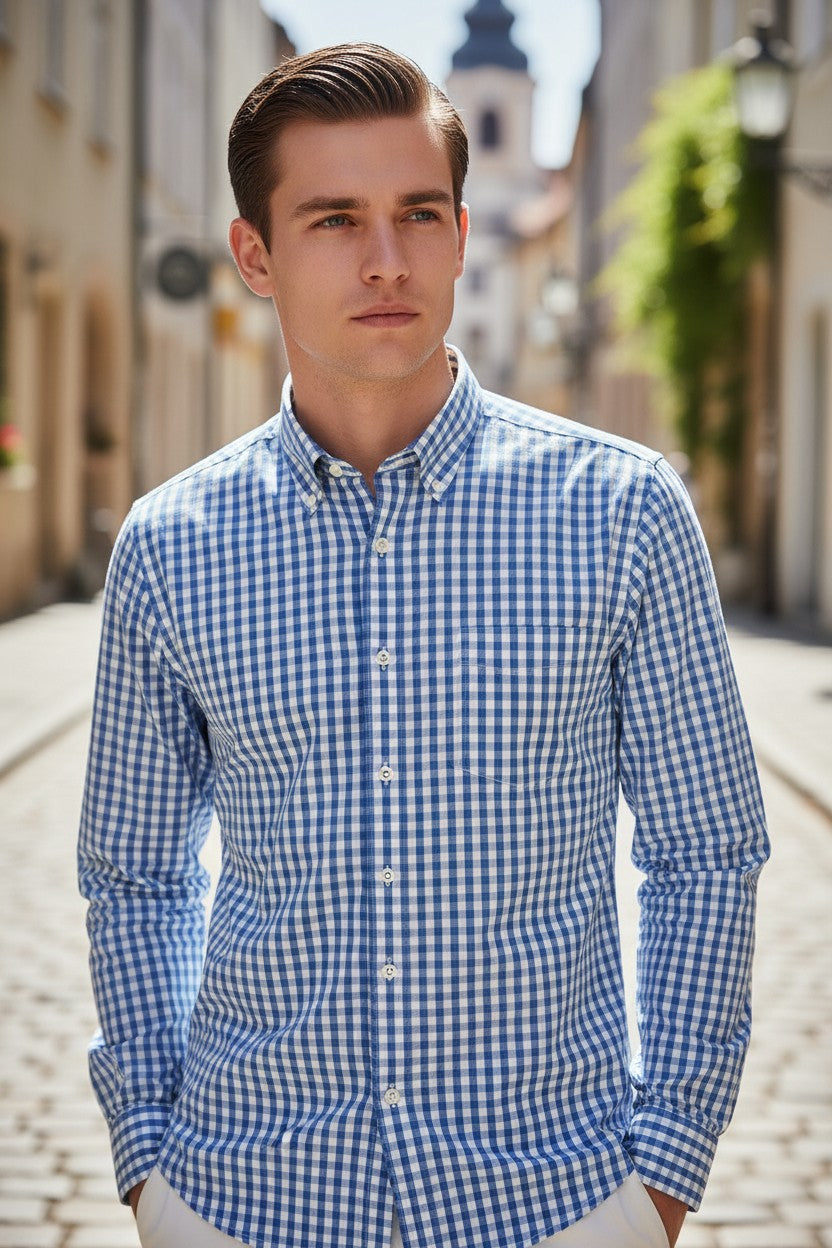 MAZZARELLI SPORT SHIRT - ROYAL & MID BLUE CHECK