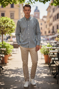 MAZZARELLI SPORT SHIRT - ROYAL & GREEN CHECK