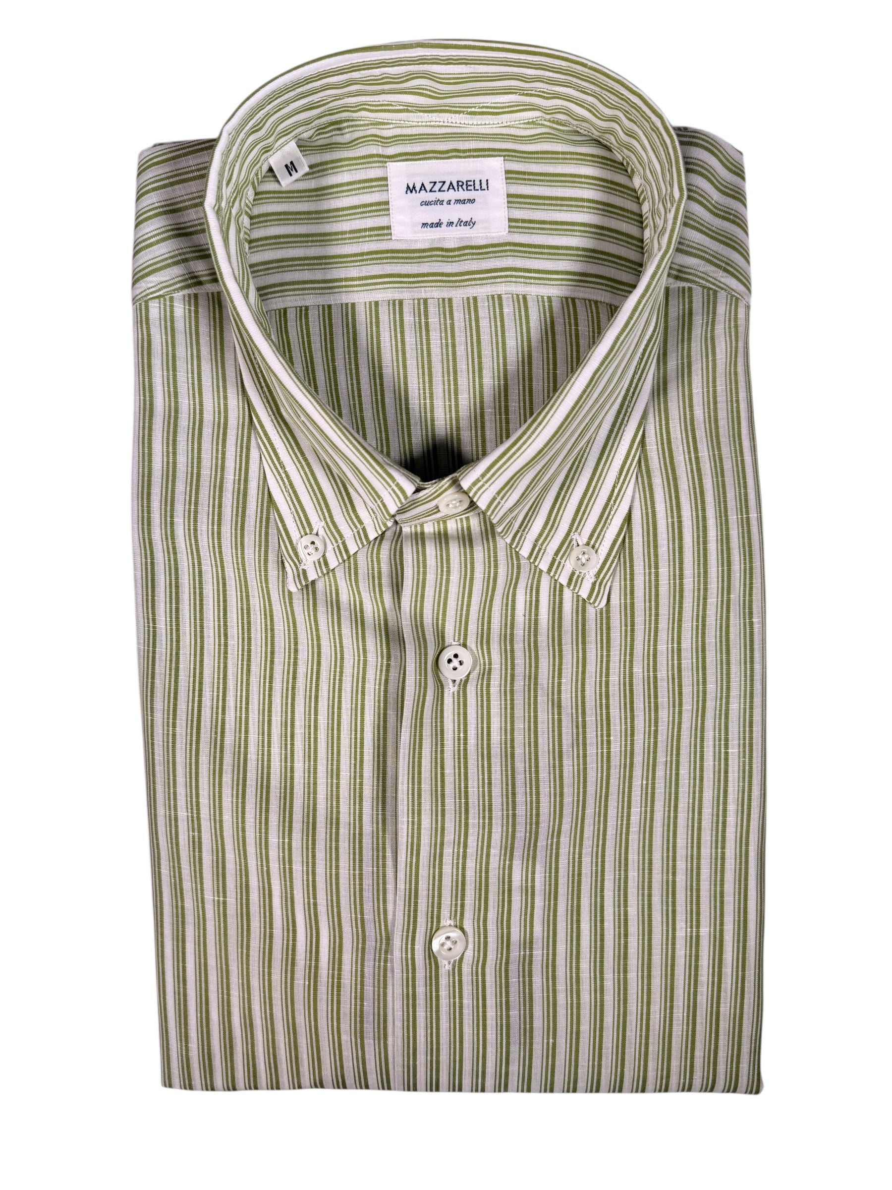 MAZZARELLI SPORT SHIRT - SAGE/TAN STRIPE