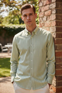 MAZZARELLI SPORT SHIRT - SAGE/TAN STRIPE