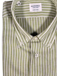 MAZZARELLI SPORT SHIRT - SAGE/TAN STRIPE