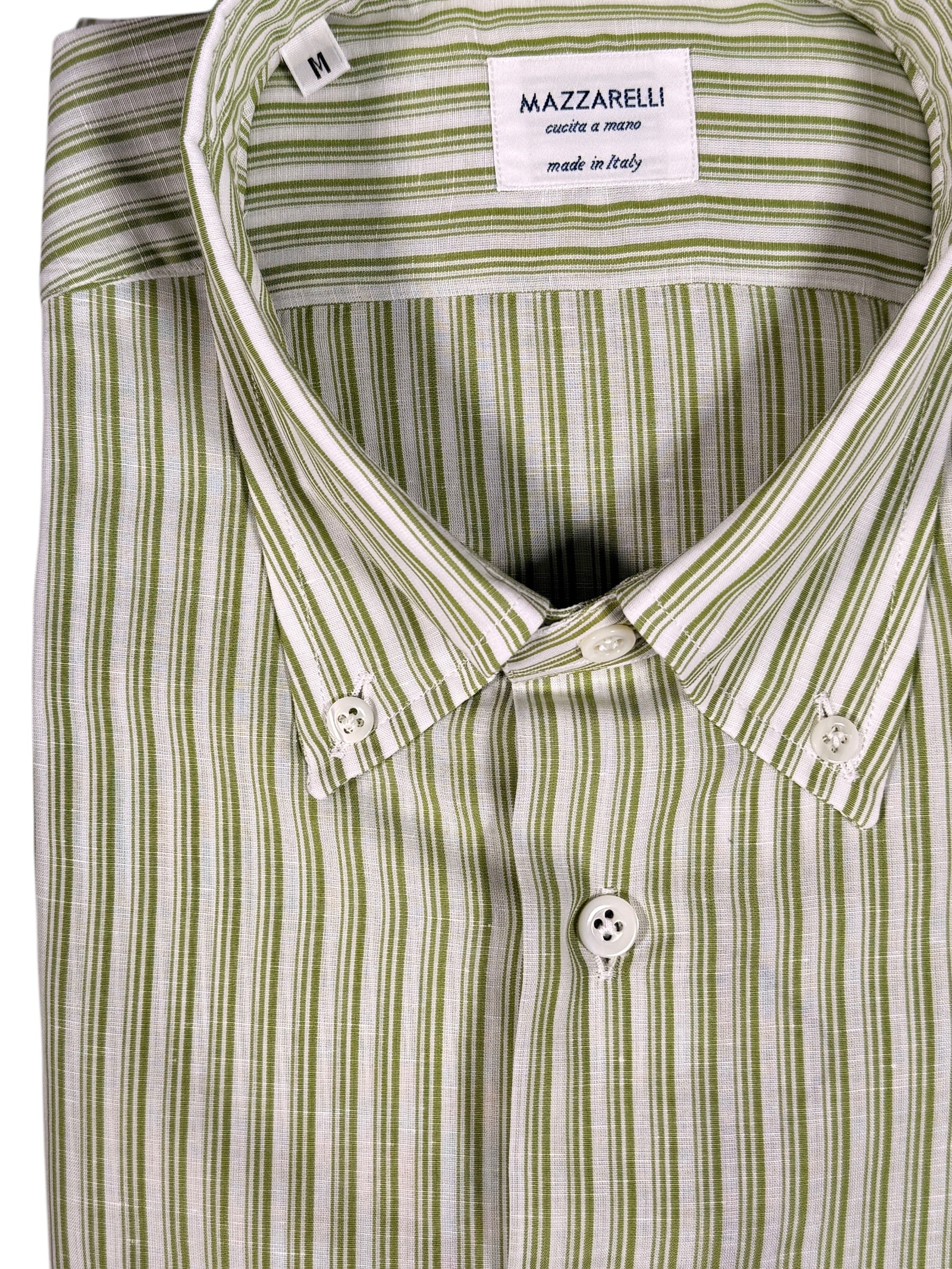 MAZZARELLI SPORT SHIRT - SAGE/TAN STRIPE