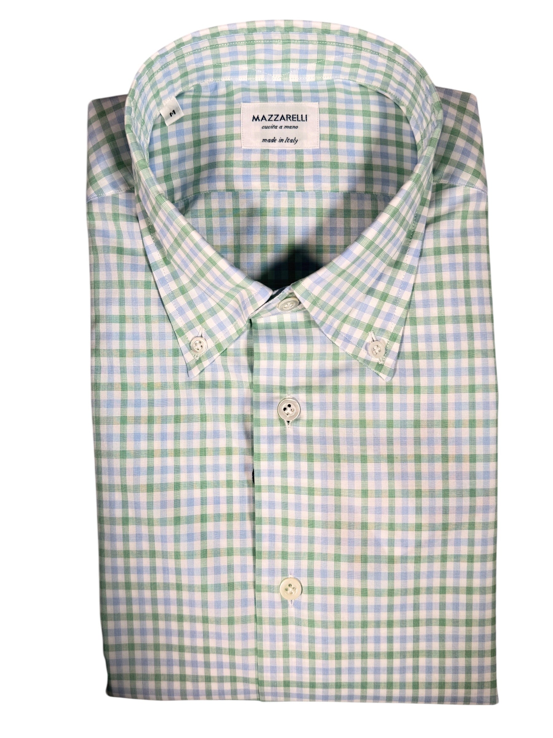 MAZZARELLI SPORT SHIRT - GREEN/BLUE CHECK PLAID