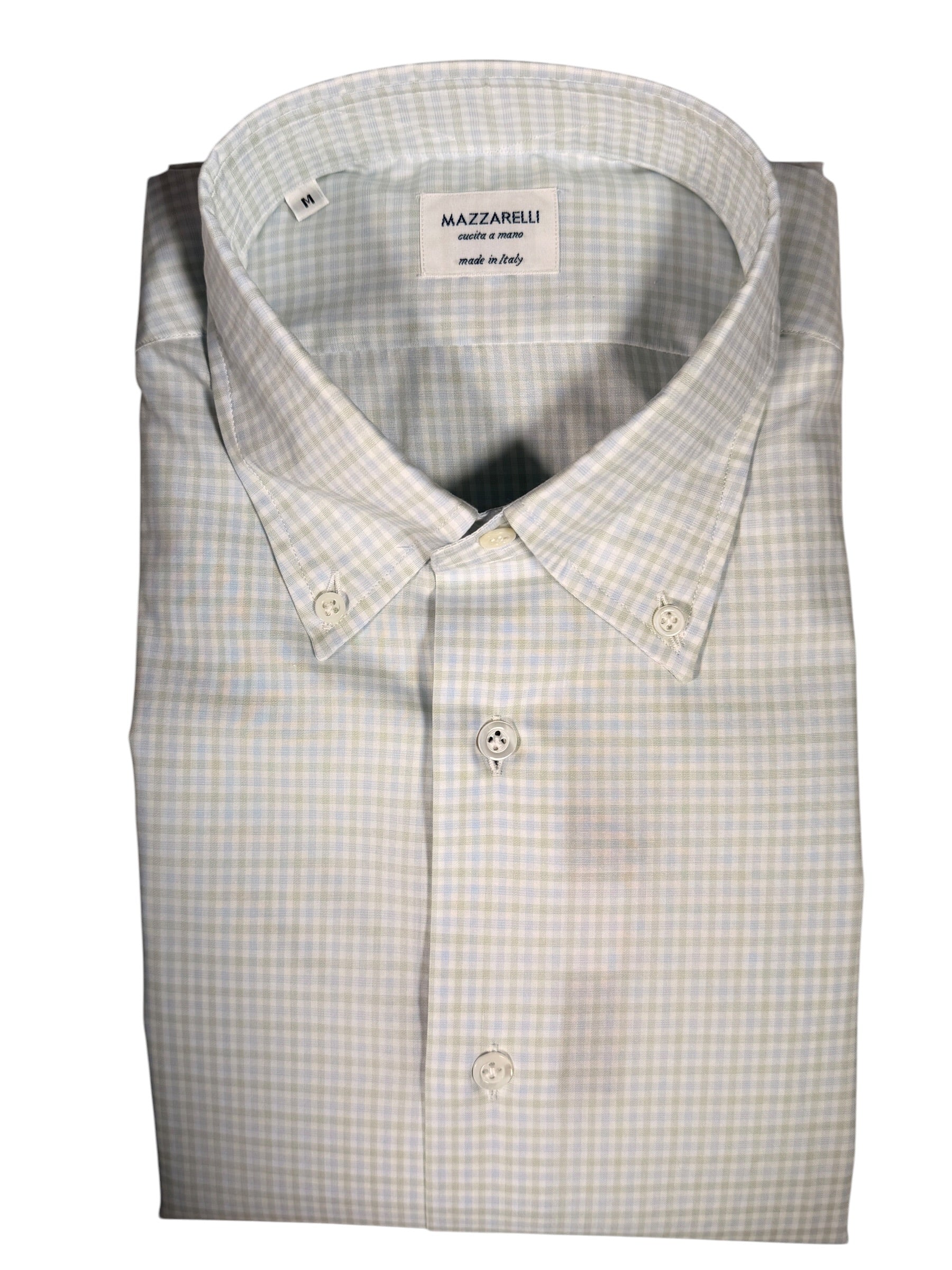 MAZZARELLI SPORT SHIRT - LIGHT GREEN/BLUE CHECK