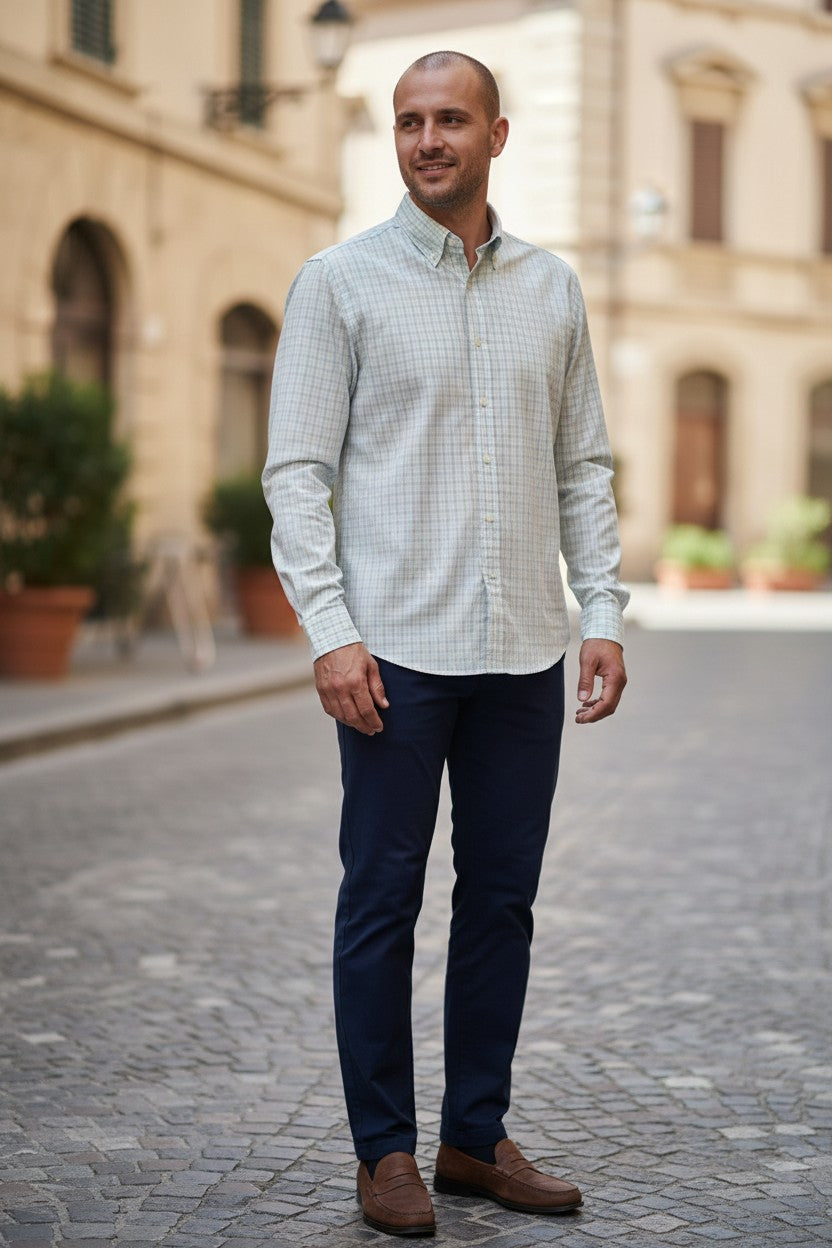 MAZZARELLI SPORT SHIRT - LIGHT GREEN/BLUE CHECK
