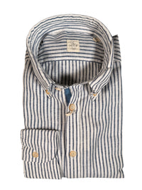 GMF 965 MEN'S LINEN BLEND SPORT SHIRT - NAVY/WHITE STRIPE
