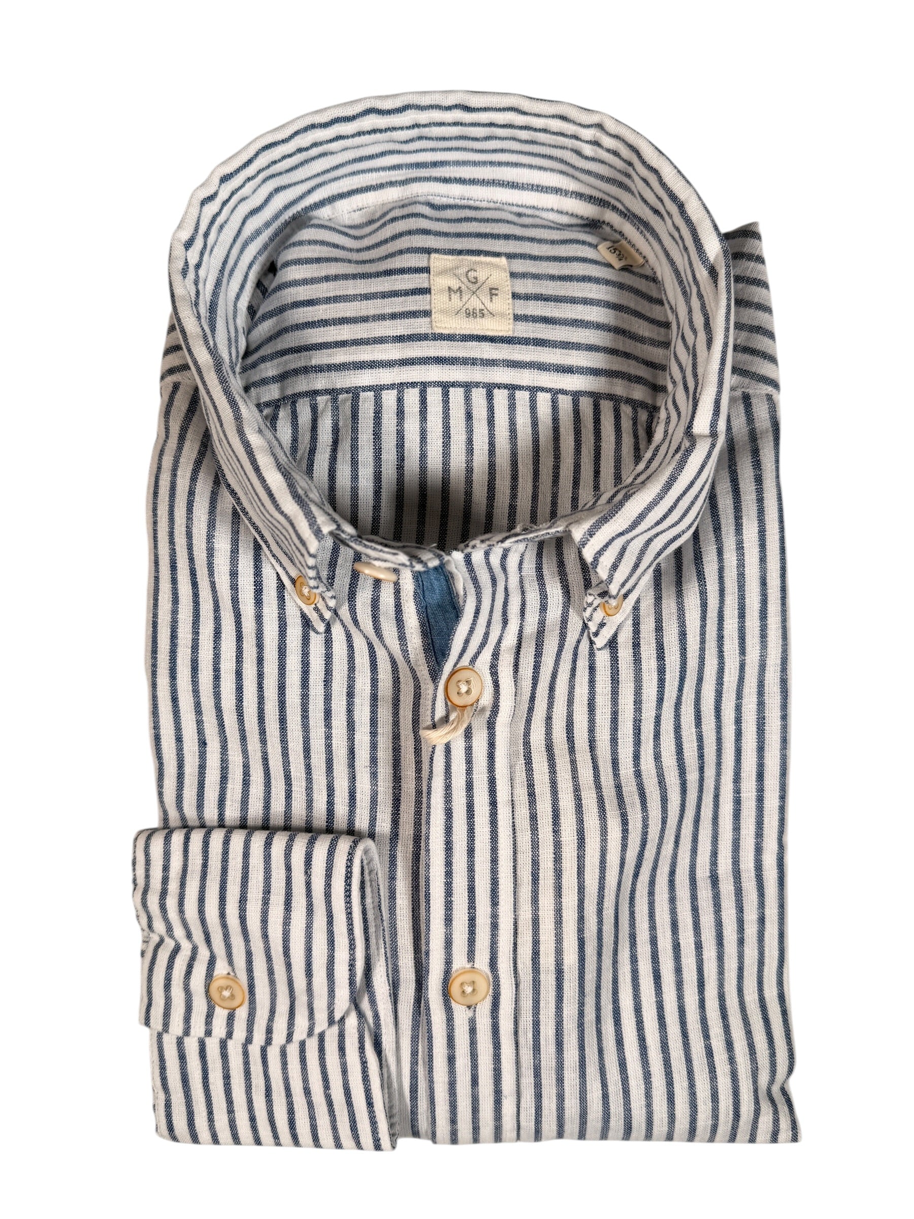 GMF 965 MEN'S LINEN BLEND SPORT SHIRT - NAVY/WHITE STRIPE