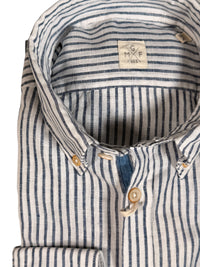 GMF 965 MEN'S LINEN BLEND SPORT SHIRT - NAVY/WHITE STRIPE