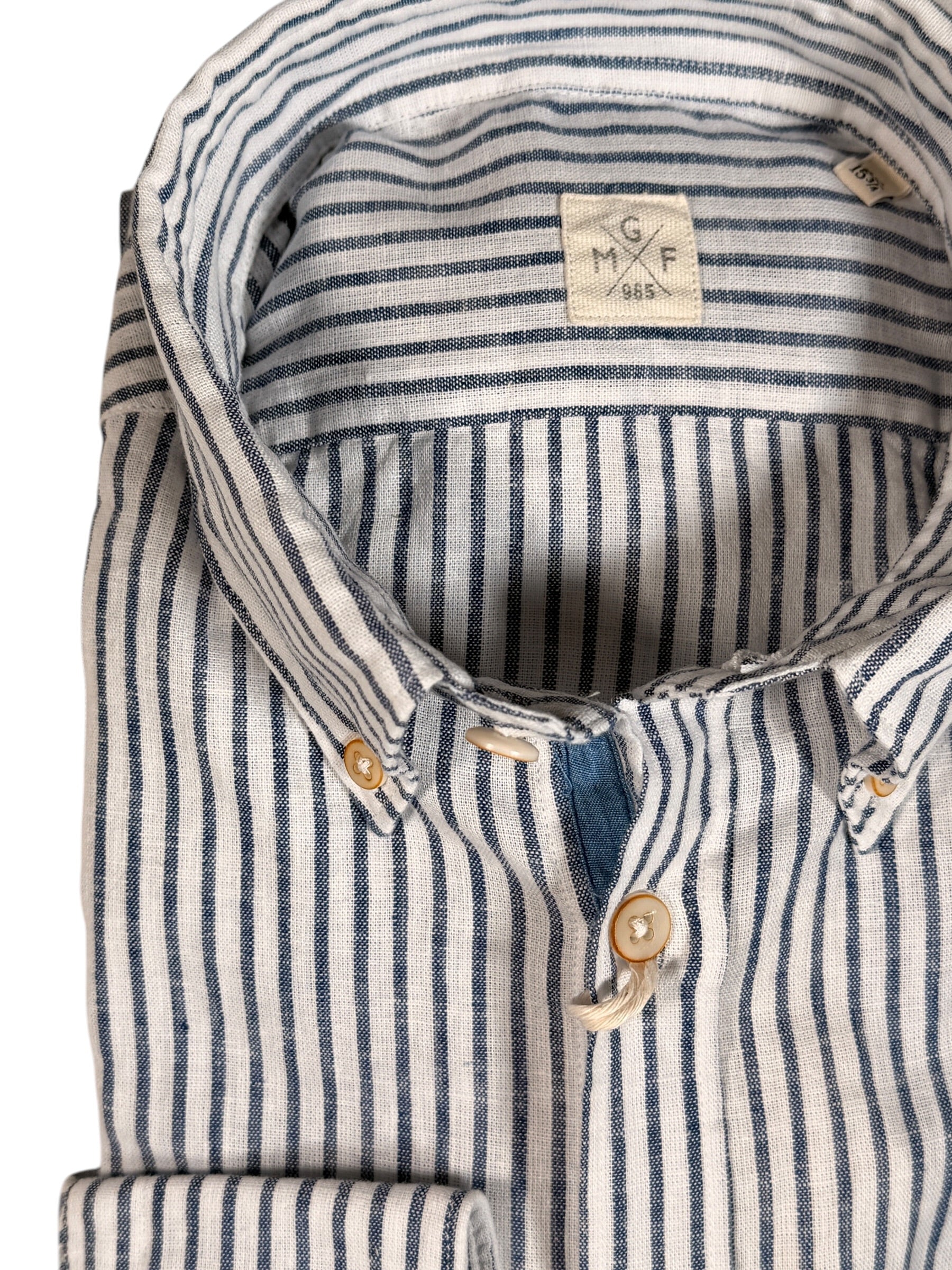 GMF 965 MEN'S LINEN BLEND SPORT SHIRT - NAVY/WHITE STRIPE